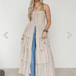 Cream Layered Maxi Duster